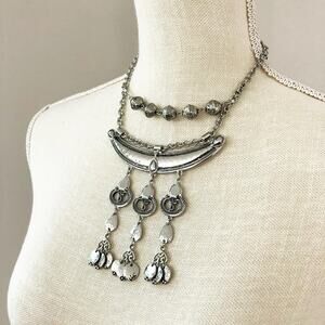 Chico's Silver Dangle Bib Statement Necklace